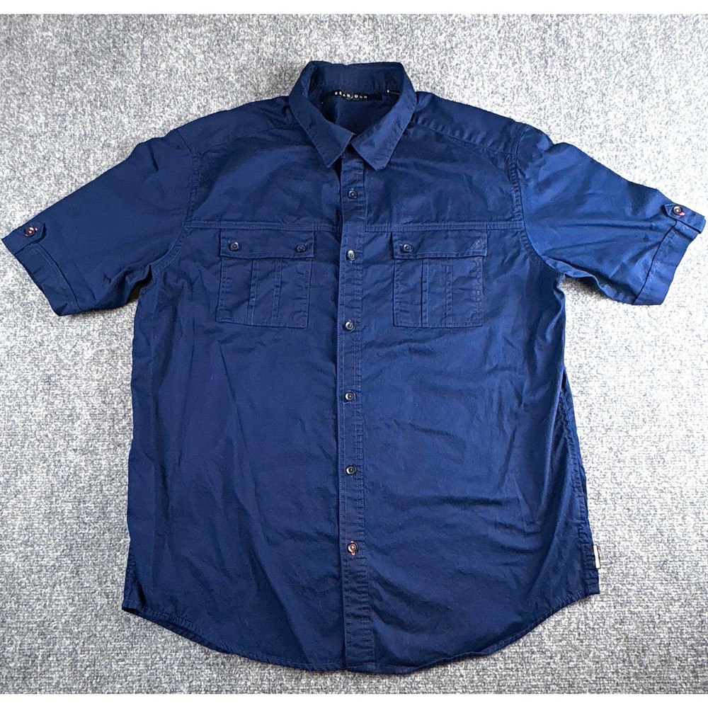 Sean John Mens Utility Shirt 2XL Navy Blue Short Sleeve Button Down 100% Cotton